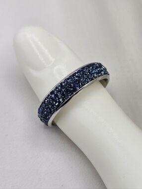 Swarovski Crystal Elements Silver Eternity Band Ring Dark Blue Zircon Size 9.75